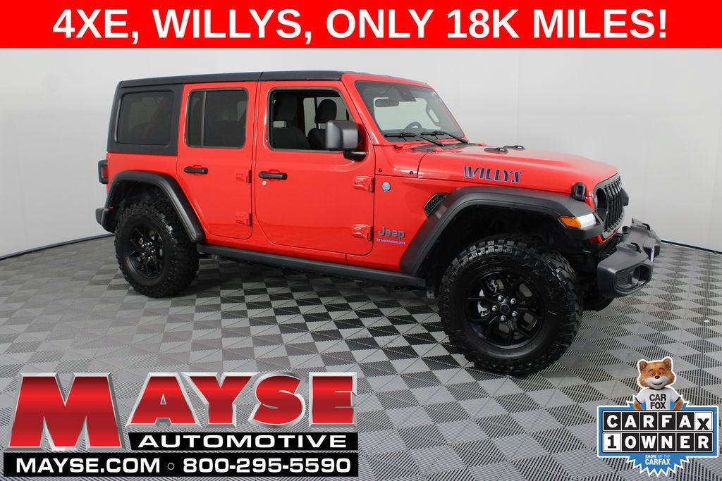 2025 Jeep Wrangler 4xe Willys in Red/Willys/4Xe — front three-quarter view
