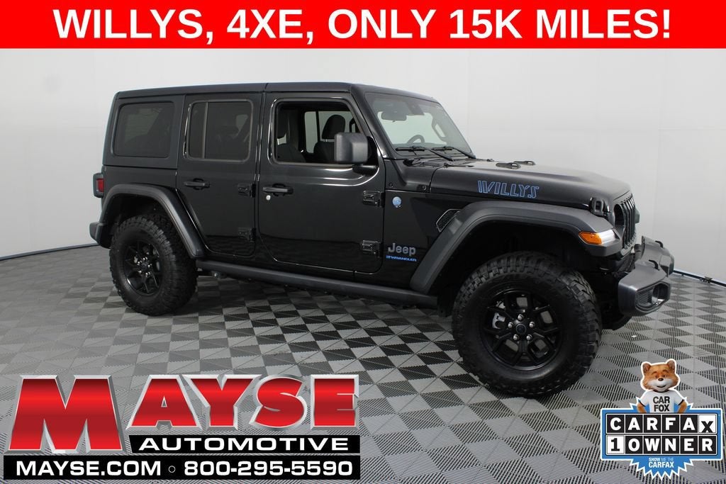 2025 Jeep Wrangler 4xe Willys in Black/Willy/4Xe — front three-quarter view