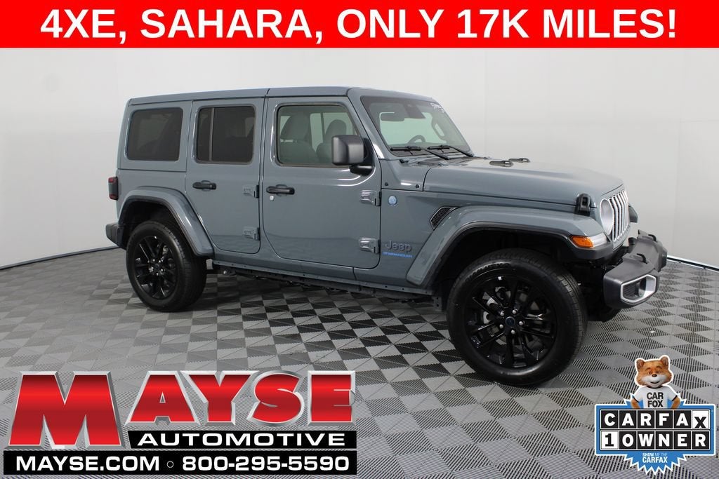 2025 Jeep Wrangler 4xe Sahara in Gray/Sahara/4Xe — front three-quarter view