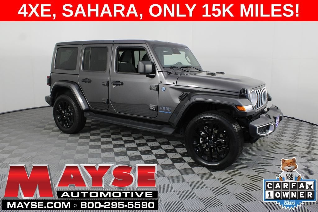 2025 Jeep Wrangler 4xe Sahara in Gray — front three-quarter view