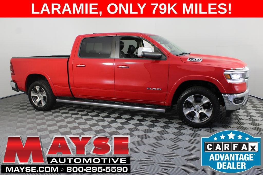 2019 RAM 1500 Laramie in Red — front three-quarter view