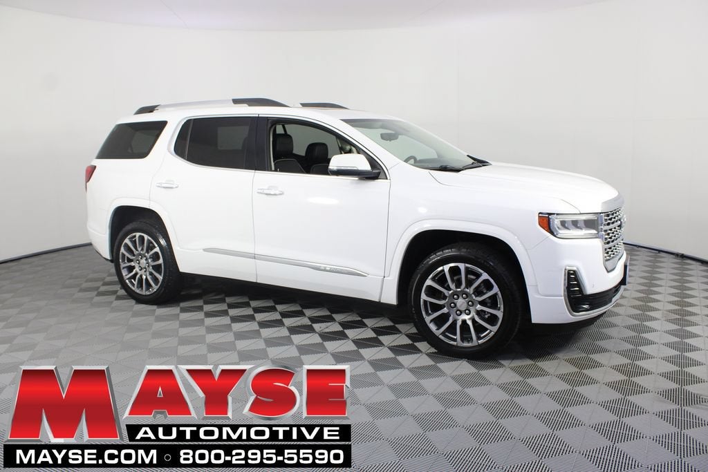 2023 GMC Acadia Denali in Summit White — front three-quarter view