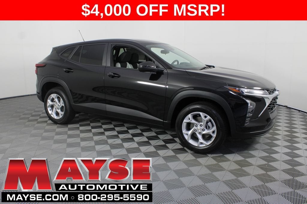 2026 Chevrolet Trax LS in Mosaic Black Metallic — front three-quarter view